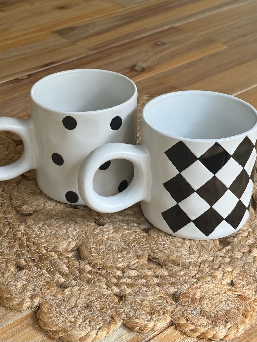 Black Checkered and Dots Mugs Set of Two 16oz